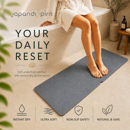 Stone Bath Mat Set for Bathroom – 2 Pack Diatomaceous Earth Bath Mat, Quick Dry Non Slip Bathroom Stone Mat, 23.6”×15.4” West + East | JapandiSpirit Lotus Fusion - color: Lotus Fusion Pack