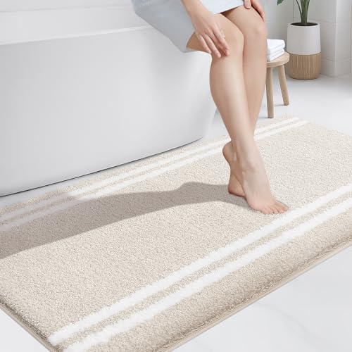 PURRUGS Bathroom Rug Non-Slip Machine Washable 30" x 60", Super Absorbent and Quick Dry Shaggy Microfiber Bath Mat, Extra Soft and Plush Bath Rug for Bathtub, Shower, and Sink, Beige - color: Beige, size: 30" X 60"