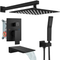 gotonovo Shower System with Tub Spout,Waterfall Tub Shower Faucet Set for Bathroom Head and Handle Set Wall Mounted 3 Function Rough-in Valve and Trim Included 10 inch Shower Head Matte Black - color: Matte Black, size: 10 inch Shower Head