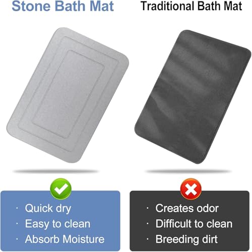 2 Pack Stone Bath Mat, Diatomaceous Earth Shower Mat, Non-Slip Super Absorbent Quick Drying Bathroom Kitchen Floor Mat (Pale Gray, 24x15) - color: Pale Gray Rectangle