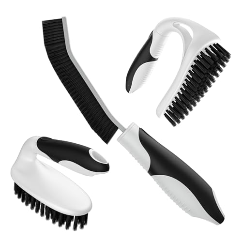 Cleangor Scrub Brush Set, Heavy Duty Scrub Brushes Crevice Cleaning Brush | with Stiff Bristles, 3 Different Brushes Included for Household Use, Grout, Tile, Bathroom, Kitchen, Bathtub, Floor