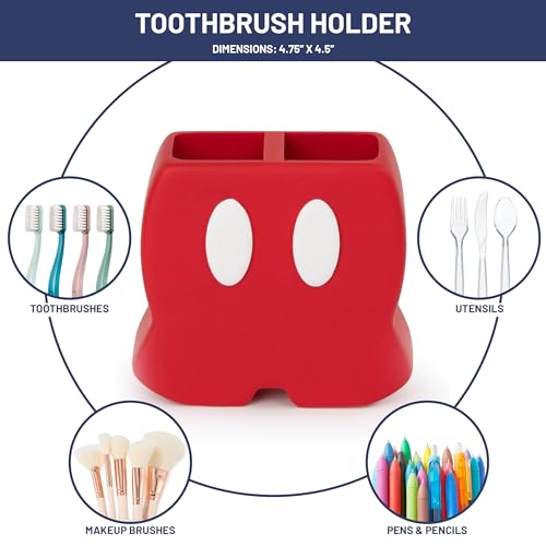 Jay Franco Disney Mickey Mouse Toothbrush Holder, Sturdy Resin Organizer | Kids Bathroom Storage for Pens and Makeup Brushes, Red Matte Finish, Desk and Counter Caddy (Officially Licensed) - color: Red - Mickey Mouse