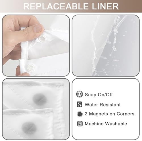 No Hook Shower Curtain with Snap in Liner, Ombre Brown Shower Curtains and Liner Set, Hotel Fabric Bath Curtain for Bathroom, Mesh Top Window Waterproof Washable, 71" x 74" - color: Ombre Brown, size: 71"W x 74"L (Pack of 1)