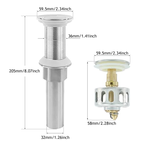 Bathroom Sink Drain,Drain Stopper Bathroom Sink Without Overflow,Small Cap Pop Up Drain Assembly with Detachable Strainer Basket,Built-in Anti-Clogging, Stainless Steel Nut Brushed Nickel - color: Brushed Nickel-small Cap, style: Without Overflow