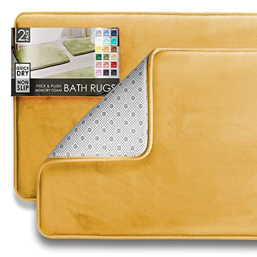 Clara Clark 2 Piece Bathroom Rugs Bath Mat Set, Velvet Memory Foam Bath Mats for Bathroom - Non-Slip, PVC Backing Bath Rugs, Washable - Dries Quickly, Gold - color: Camel Gold, style: 17 x 24 + 20 x 32