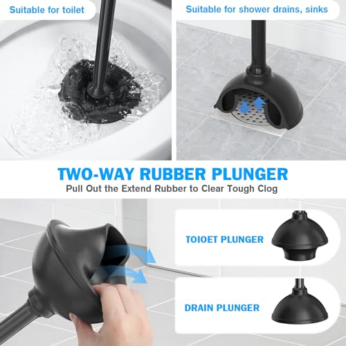 Toilet Plunger and Brush Set, Silicone Bowl Brush and Heavy Duty Toilet Plunger with Ventilated Holder, 2-in-1 Toilet Brush and Plunger Combo for 5.3-inch Toilet Drain Bathroom Deeply Cleaning (Black) - color: Black01