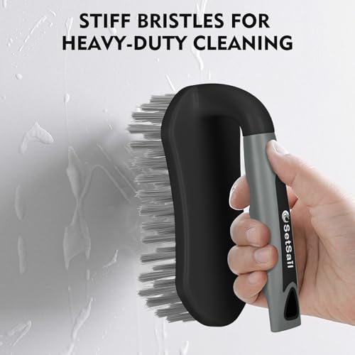 SetSail Scrub Brush, Heavy-Duty Scrub Brushes for Cleaning with Stiff Bristles Cleaning Brush for Shower, Bathroom, Carpet, Kitchen and Bathtub Scrubber - 2 Pack（Black Grey） - color: Black Grey