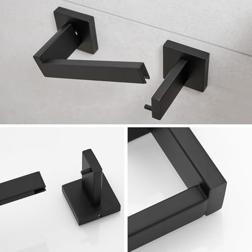 Toilet Paper Holder Wall Mount Matte Black, Stainless Steel Toilet Tissue Roll Holder Bathroom Square Toilet Paper Towel Roll Holder, Double Post Pivoting Tissue Handle - color: Matte Black