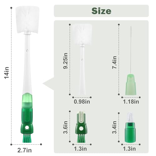 XYFuuee 5 Pack Bottle Brush Set, 5 in 1 Water Bottle Cleaning Brush, Long Handle Narrow Cup Cleaner, 3 Straw Brushes for Stanley, Travel Nipple Detail Washer Brush for Wine Lid Gap (Green) - color: Green