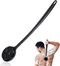Silicone Back Scrubber for Shower, 17in Lengthen Long Handle Body Brush, Double Sided Shower Brush for Shower Exfoliating and Massage Can Produce Rich Foam, Long Handle Back Scrubber for Men - color: Black
