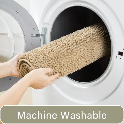 LOCHAS Bathroom Rugs Sets 2 Piece, Soft Non Slip Bath Mat Set, 20''x20'' U-Shaped Toilet Rug and 34''x21'' Sand Beige Bath Rugs, Washable Absorbent Chenille Toilet Rug Set for Bathroom, Shower - color: Sand Beige