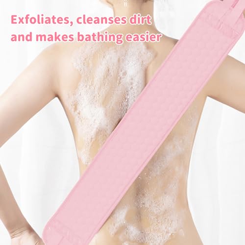 3 PCS Exfoliating Back Scrubber Strap Double Sided Bath Sponges Washer for Shower Deep Clean Towel Long Shower Towel,Pink - color: Pink