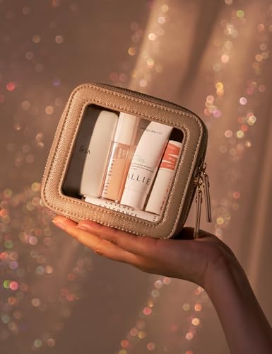 Popvibe Clear Makeup Case Toiletry Bag Travel Medium Clear Cosmetic Bag with Zipper, Make Up Bag Organizer Traveling TSA Approved Transparent Bag Car for Essentials, Mini & Medium, Gold - color: Gold, style: Mini & Medium
