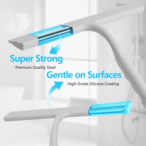Shower Squeegee for Glass Doors, 2-in-1 Silicone Shower Squeegee with Hook,Hang Anywhere | Streak-Free Bathroom Squeegee | Household Window Mirror Squeegee for Bathroom, Glass, Tile Wall, Car | Gray - color: Gray