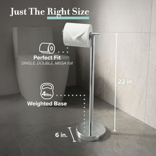 Gatco 1437C Latitude II Freestanding Toilet Paper Holder, Chrome Bathroom Tissue Roll Stand with Modern Floor Standing Design - color: Chrome
