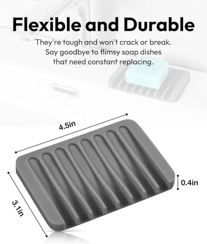 Self Draining Soap Dish for Shower, Silicone Soap Dish for Kitchen Sink, Bathroom Sink (3, Dark Gray, S(3.1"×4.5"))