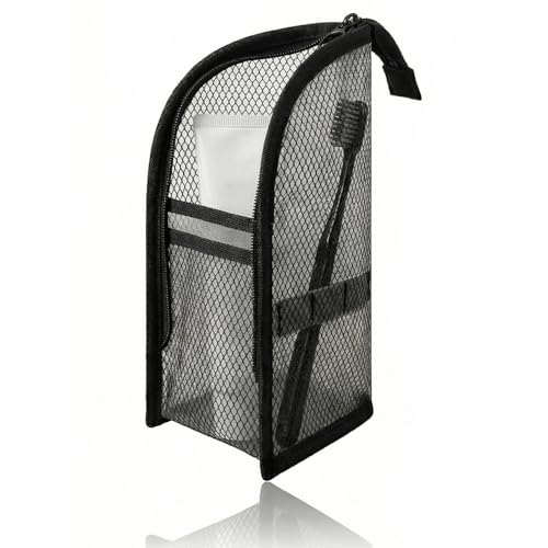 Standing Toiletry Bag, Portable Lightweight Travel Toiletry Bag, Mesh Large Capacity Cosmetic Waterproof Bag,Foldable Clear Hanging Travel Toiletry Bag Cosmetic Organiser Storage(Black) - color: Black
