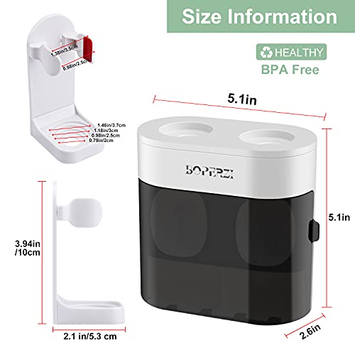 Boperzi 2 Pack Electric Toothbrush Stander and Toothbrush Holder Wall Mounted Automatic Toothpaste Dispenser Dustproof Cover Toothbrush Holder for Shower Bathroom Set Kids Family(Black+2 Pack) - color: White/Black