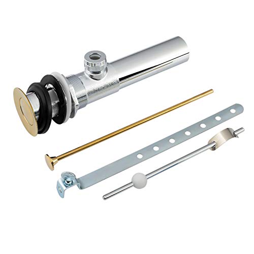 Artiwell Sink Pop-Up Drain Stopper Assembly with Lift Rod and Overflow, Solid Brass Lavatory Pop Up Drain Assembly for Bathroom Vanity Sink, All Brass Construction (Polished Brass) - color: Polished Brass