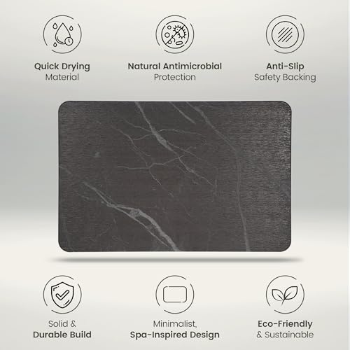 Quick Dry Shower Stone Bath Mat, Super Absorbent & Non-Slip 24 x 16 Inch Diatomaceous Earth Mat, Durable & Easy to Clean Diatomite Bath Mat for Bathroom Floor/Kitchen (Charcoal) - color: Charcoal