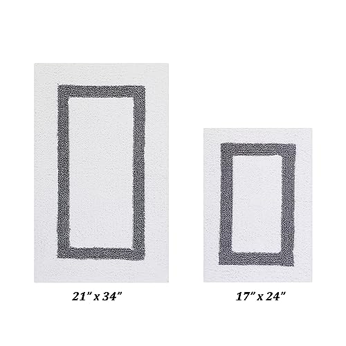 Better Trends 100% Cotton Hotel Collection Bath Mats Set, White & Gray Mats - Tufted, Reversible & Absorbent & Machine Washable 2 Piece Bathroom Rug Set, Shower & Sink Bath Mat, Rugs for Bathroom - color: White & Gray, size: 2 Piece Set (17" x 24" | 21" x