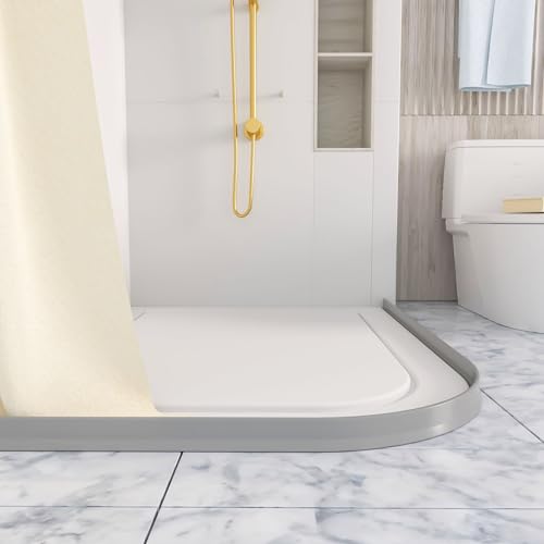 Raycity 3" High Shower Threshold Water Dam 59 IN Collapsible Shower Water Splash Guard for Curbless Shower Threshold Barrier Water Stopper for Wet and Dry Separation Bathroom and Kitchen (Grey) - color: Gray, style: 59 inch