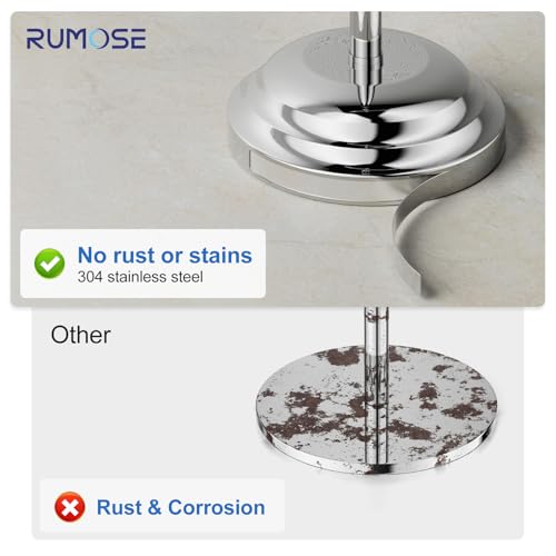RUMOSE Toilet Paper Holder Stand for Floor, Polished Chrome Bathroom Free Standing Toilet Tissue Roll Holder with Storage, Adjustable 17-25 Inch, SUS304 Stainless Steel - color: Polished Chrome