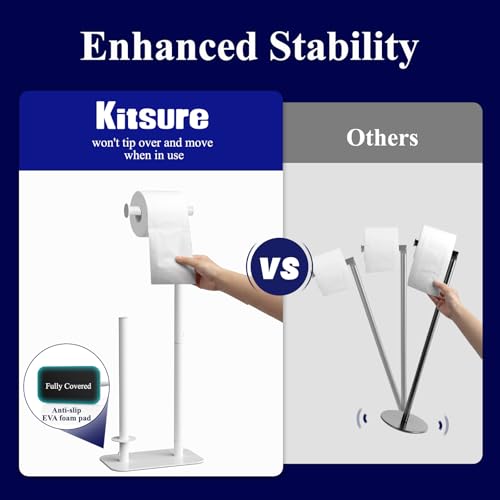 Kitsure Toilet Paper Holder Free Standing - Large Capacity Toilet Paper Holder for 4 Rolls, Rustproof Toilet Paper Stand with Non-Slip Stable Base, White, Medium - color: White, size: Medium - 1 Pack