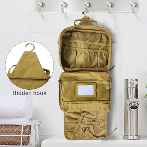 SUNRISING Tactical Toiletry Bag for Men - Hanging Travel Dopp Kit, Shaving Hygiene Organizer, Durable Bathroom Essentials for Short Trips & Camping Khaki（No molle） - color: Khaki（No molle）