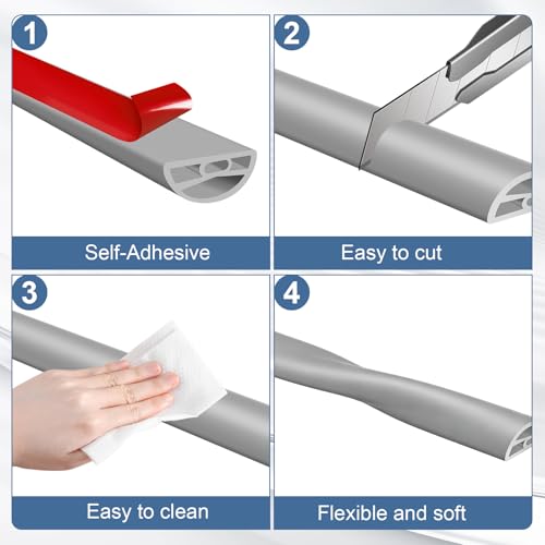 Silicone Shower Water Dam Stopper,Self-Adhesive Collapsible Splash Guard for Wet Dry Separation,Walk-in Shower Edge Seal Strip,Multi-Use Water Barrier for Bathroom,Kitchen Sink (Grey, 118inch) - color: Gray