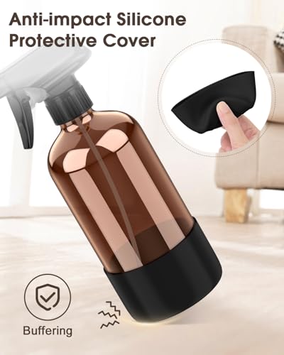Bontip Glass Spray Bottle with Silicone Sleeve Protection, Amber Glass Spray Bottle Set for Window Cleaner Aromatherapy Facial Hydration Watering Flowers Hair Care 2 Pack/16 oz (Black) - color: Black, size: 16 Ounces