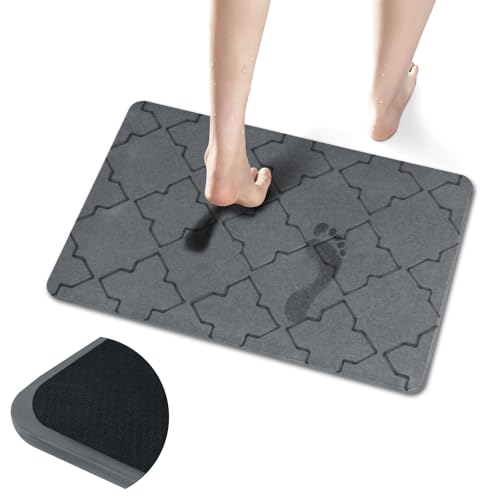 Large Stone Bath Mat for Bathroom Floor, Quick Dry Diatomaceous Earth Bath Mat with Non-Slip Back, Super Absorbent Diatomite Stone Mat for Shower, Easy to Clean, Natural(23.6" x 15.7" Dark Grey) - size: 23.6"*15.7"
