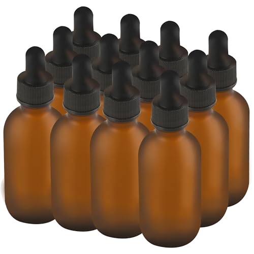 NOOEEISS 12 Pcs, 2oz Dropper Bottle, Amber Glass Eye Dropper Bottle, Tincture Bottles with Dropper, Pretty Finish, Leak-Proof Design, Stronger Suction for All Kinds of Mixed Liquids - color: Amber Frosted, size: 2oz-12Pack