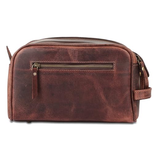KomalC Travel Toiletry Bag – Premium Leather Dopp Kit for Men & Women with Water-Resistant Lining & Spacious Zippered Organizer - style: 1 Zip Classic Dark Brown