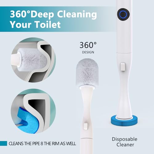 Electric Toilet Brush and Holder Set, Hillyfe Motorized Toilet Brush with 15 Disposable Refill Heads, Hard Nylon Brush 360 Degree Cleaning, Rechargeable - style: Electric Toilet Brush and Holder Set