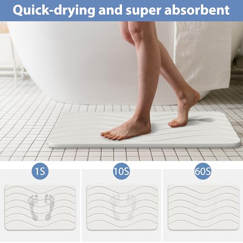 Absorbent Stone Bath Mat, Diatomaceous Earth Shower Mats, Non-Slip Water Absorbing Diatomite Stone Mat for Bathroom Floor, Quick-Drying Easy to Clean (23" x 16" White) - color: White