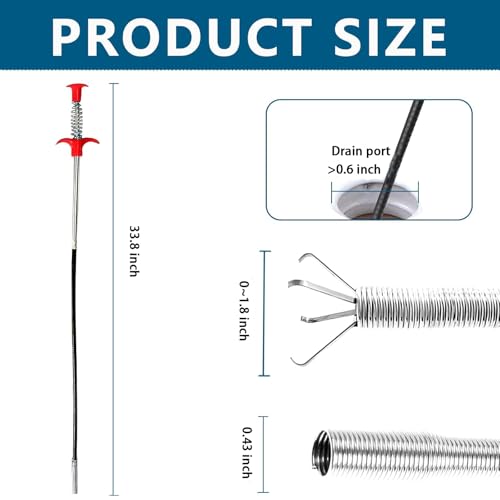 33.8 inch Drain Snake Hair Drain Clog Remover Tool - Sink Drain Cleaner for Toilet Sewer Shower Kitchen Bathroom Tub Clogged Drains Opener Cleaning Tool, Flexible Grabber Claw Pick Up Tool (33 in) - style: 33 in
