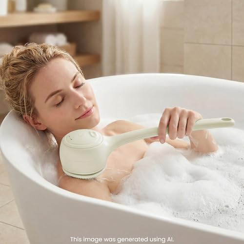 Electric Back Scrubber, Automatic Rotating Exfoliating Massage Bath Brush, Rechargeable, 2 Speed Settings for Cleansing, Exfoliating, and Massaging Skin. (Khaki) - color: Khaki