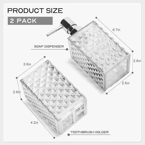 Bathroom Accessories Set 2 PCS, White Bathroom Accessories Include Soap Dispenser and Toothbrush Holder, Diamond Pattern Bathroom Set for Boho Bathroom Decor - color: White