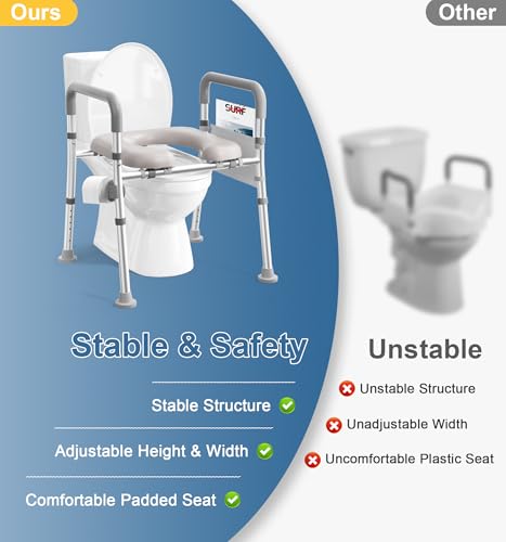 soundfuse Heavy Duty Raised Toilet Seat with Handles for Senior, 400 lbs | Adjustable Height & Width, Aluminum Reinforced Frame, Padded Seat, Handicap Elevated Toilet Seat Riser, Fit Most Toilets