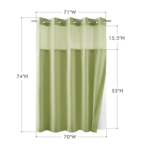 Mrs Awesome No Hook Shower Curtain with Snap-in Liner, Embossed Waffle Design Fabric Shower Curtain for Bathroom, Soft & Lightweight, 71x74, Sage Green - color: Sage Green, size: 71"W x 74"L (Pack of 1)