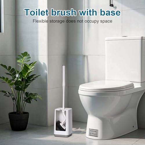 Toilet Bowl Brush and Holder Sturdy Plastic Long Handled Toilet Brushes for Bathroom with Ventilated Base Easy to Assemble for Deep Cleaning (White 1) - color: White 1