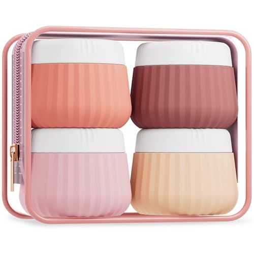 Mrsdry Travel Containers for Toiletries 4 Pack, TSA Approved Travel Size Toiletries, Portable Size Containers, With Clear Bag Leak Proof Silicone Jars, Essentials Creams Jars Carrying Small Items - color: Red Soil, size: 1 oz