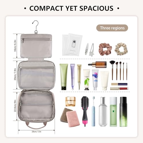 Hanging Toiletry Bag for Travel, PU Leather Hanging Organizer – Cosmetic Travel Bags for Women, 3-Layer Foldable Waterproof EVA, Makeup Case with Hook for Weekend Trips & Toiletries(Dusty Rose) - color: Dusty Rose
