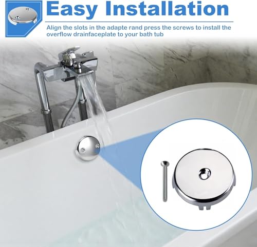 Universal One Hole Overflow Faceplate Tub Drain Trim Kit, 3-1/8" Plated Chrome Single Hole Bathtub Drain Plate Standard Bathtub Stopper Conversion Kit Assembly Easy Installation Bathtub Replace Repair - color: Silver