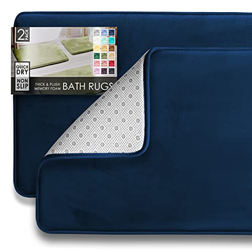 Clara Clark 2 Piece Bathroom Rugs Bath Mat Set, Velvet Memory Foam Bath Mats for Bathroom - Non-Slip, PVC Backing Bath Rugs, Washable - Dries Quickly, Blue - color: Blue, style: 17 x 24 + 20 x 32
