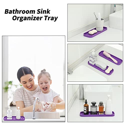 MicoYang Silicone Kitchen Sink Organizer Tray for Multiple Usage,Eco-Friendly Sponges Holder for Kitchen Bathroom Counter or Sink,Dish Soap Dispenser,Scrubber,Bottle,Cup (Purple, 12"×4") - color: Purple, size: 12" x 4" x 0.7"