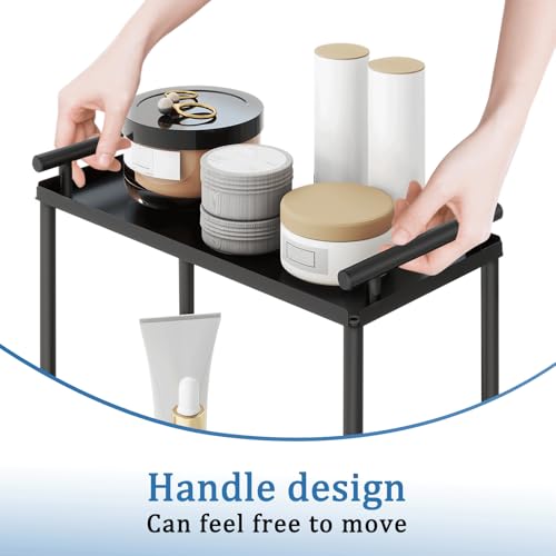 VOTZAAQ 3 Tier Bathroom Organizer Countertop, Stainless Steel Perfume Tray and Vanity Countertop Shelf, Makeup Skin Care Bathroom Organizers and Storage for Dresser, Kitchen (Matte Black) - style: 3Tier