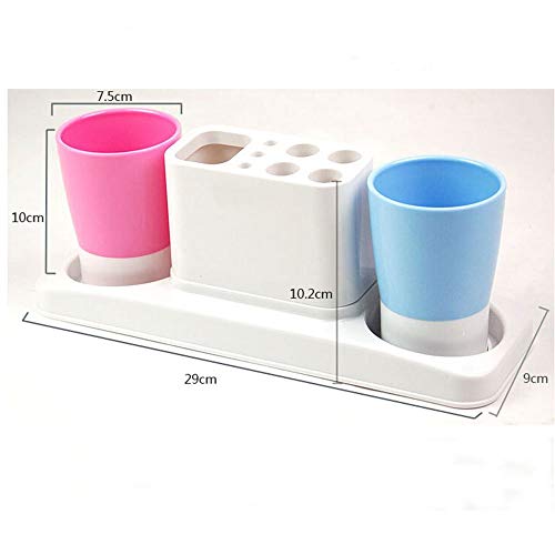 Bathroom Toothbrush Toothpaste Stand Organizer Plastic Storage Rack Set (2 Cups) (Blue+Pink) - color: Blue+pink