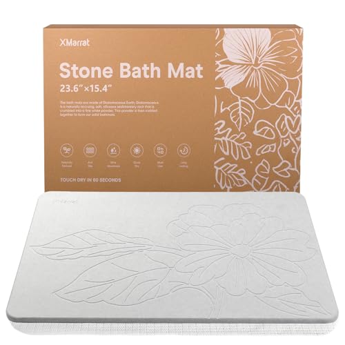 XMarrat Stone Bath Mat Large, 23.6'' x 15.4'' Diatomaceous Earth Non-Slip Stone Shower Mat, Super Absorbent Diatomite Stone Mats for Bathroom, Quick Drying, Easy to Clean (Light Gray) - color: Light Grey F2, size: 23.6" x 15.4" (Rectangular)